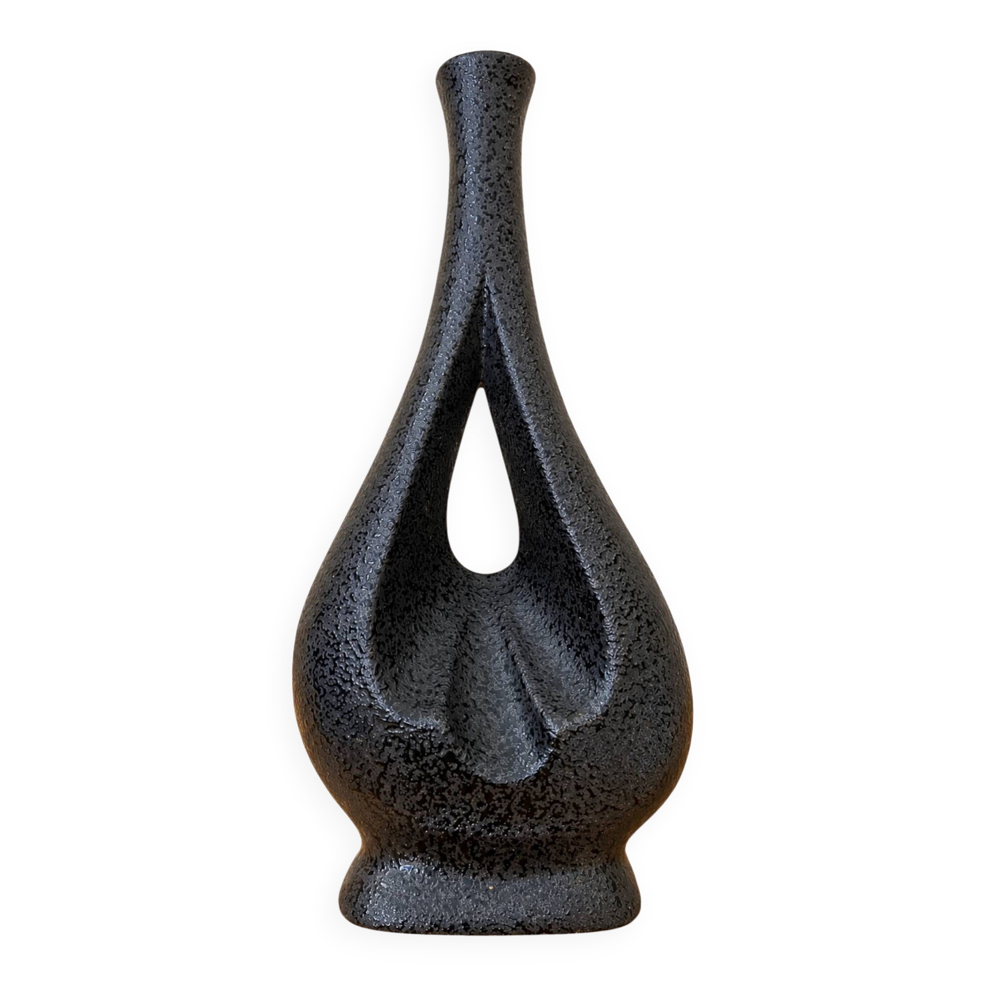 Vase soliflore sculptural en céramique noire – années 60/70