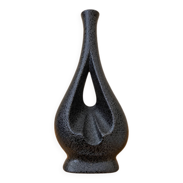 Sculptural soliflore vase in black ceramic – 1960s/70s