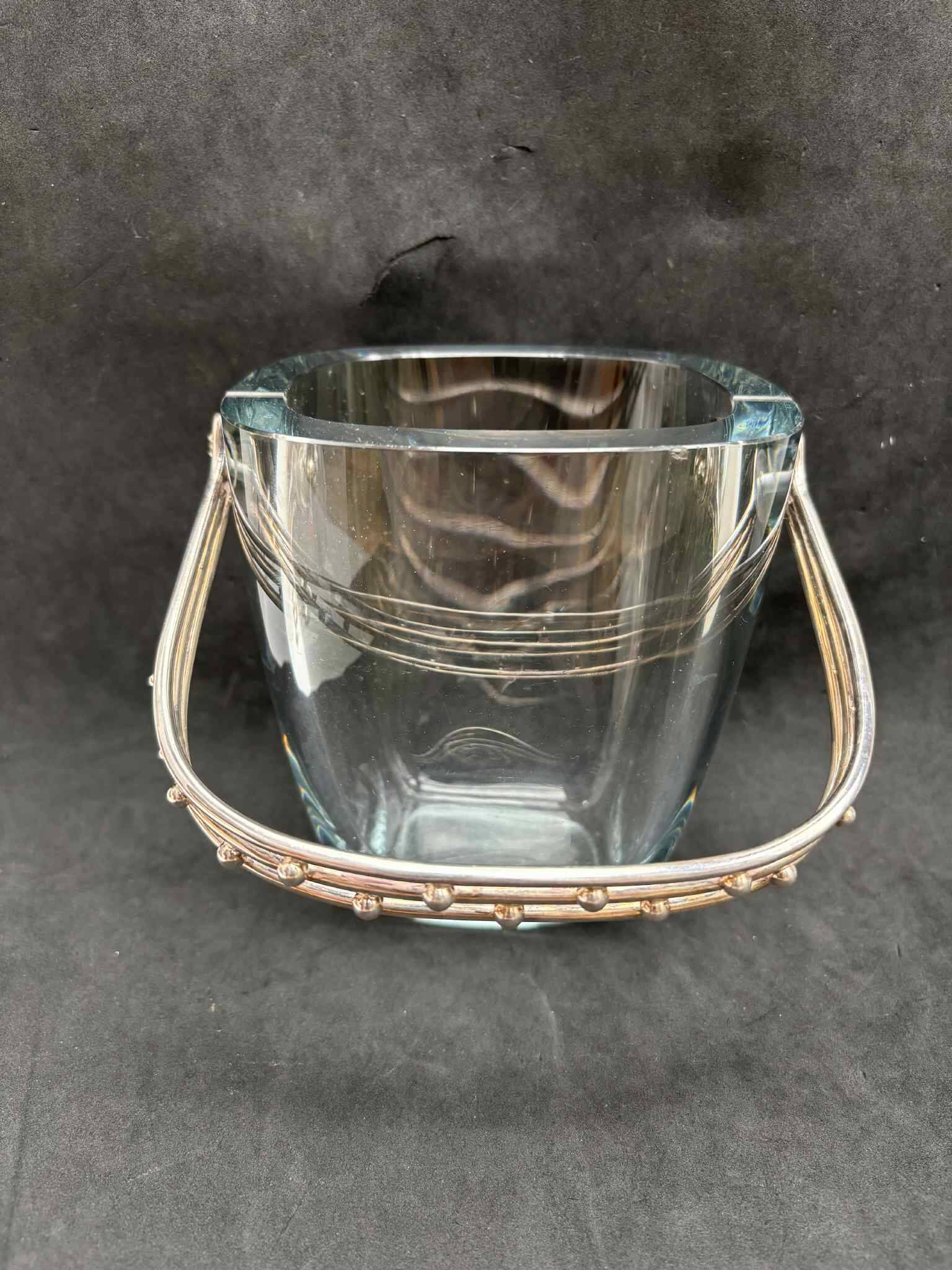 Strombergshyttan sterling silver and art glass ice bucket
