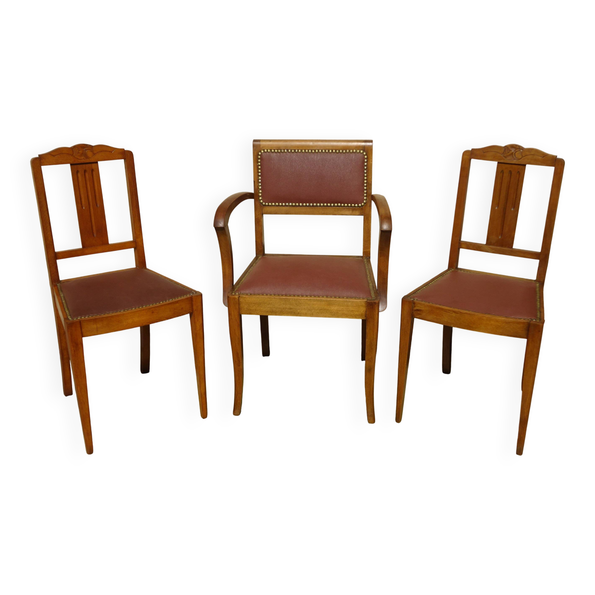 Matching set of 1 bridge armchair and 2 Art Deco chairs.