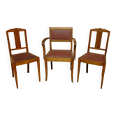 Ensemble assortis 1 fauteuil bridge et 2 chaises Art Déco