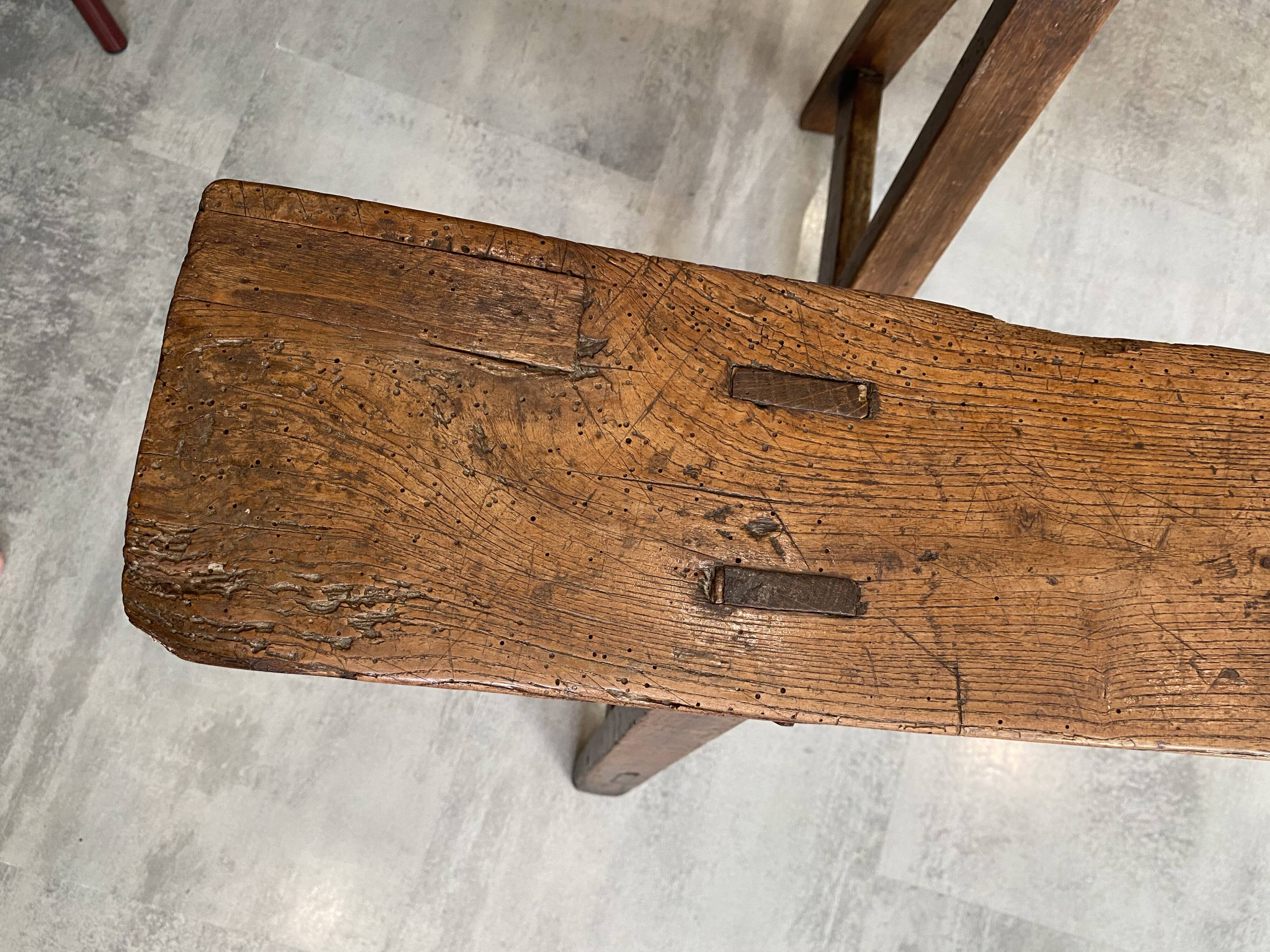Pair of solid oak farmhouse benches 214cm for rustic table 1950