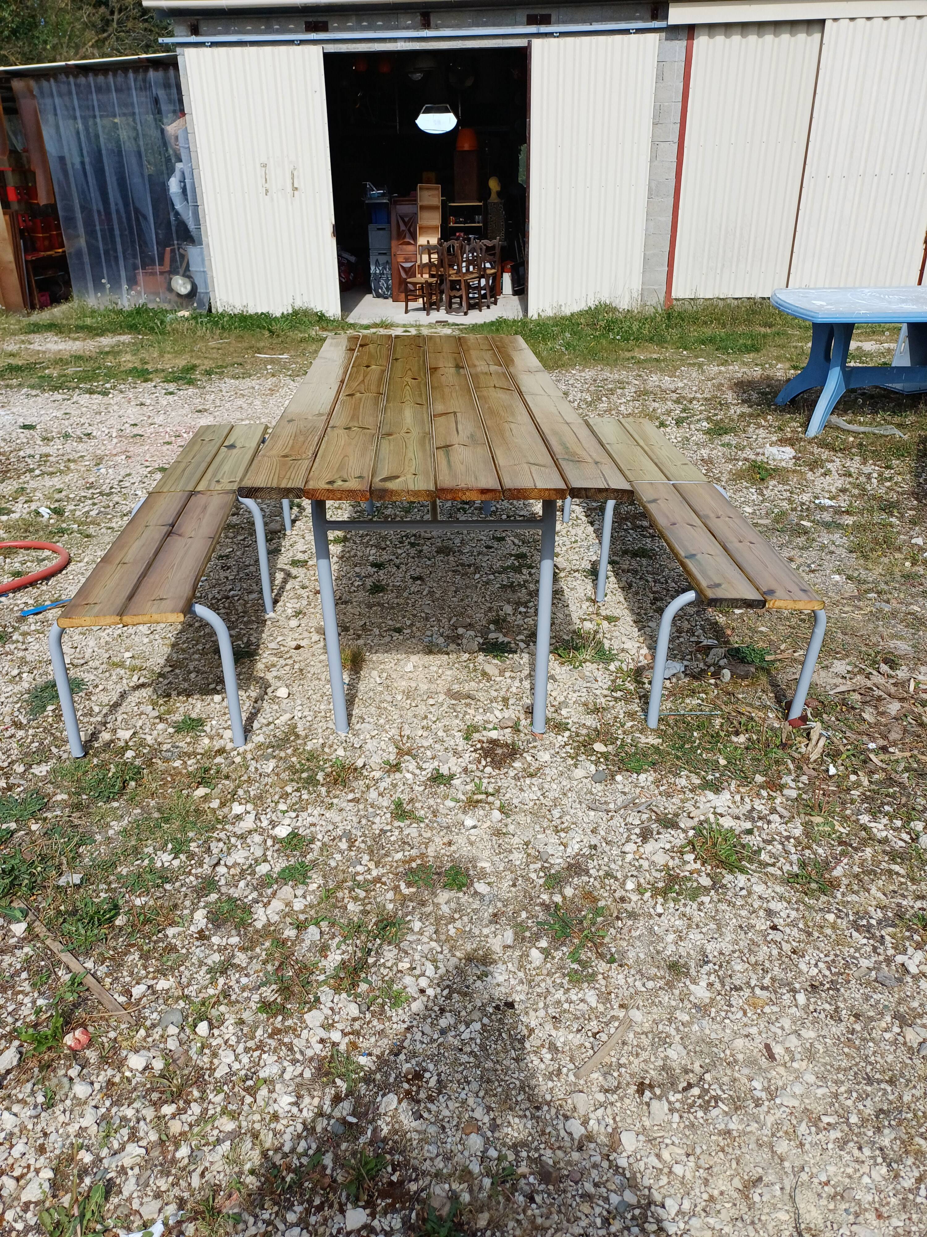 Industrial or Community Table with Benches