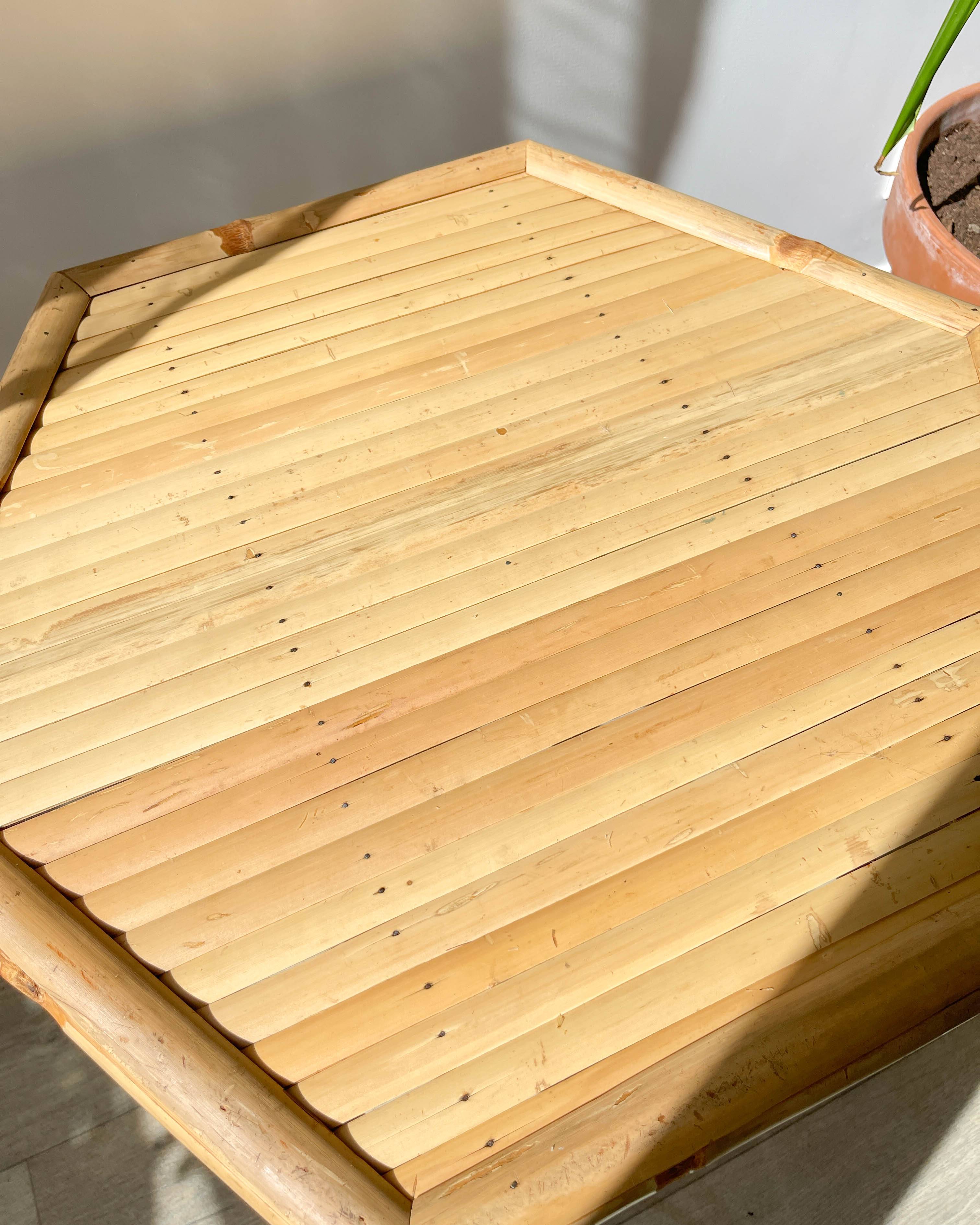 3 Vintage Bamboo Hexagonal Nesting Coffee Tables, 1970s