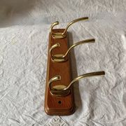 Vintage wall coat rack in lacquered wood - 3 golden hooks