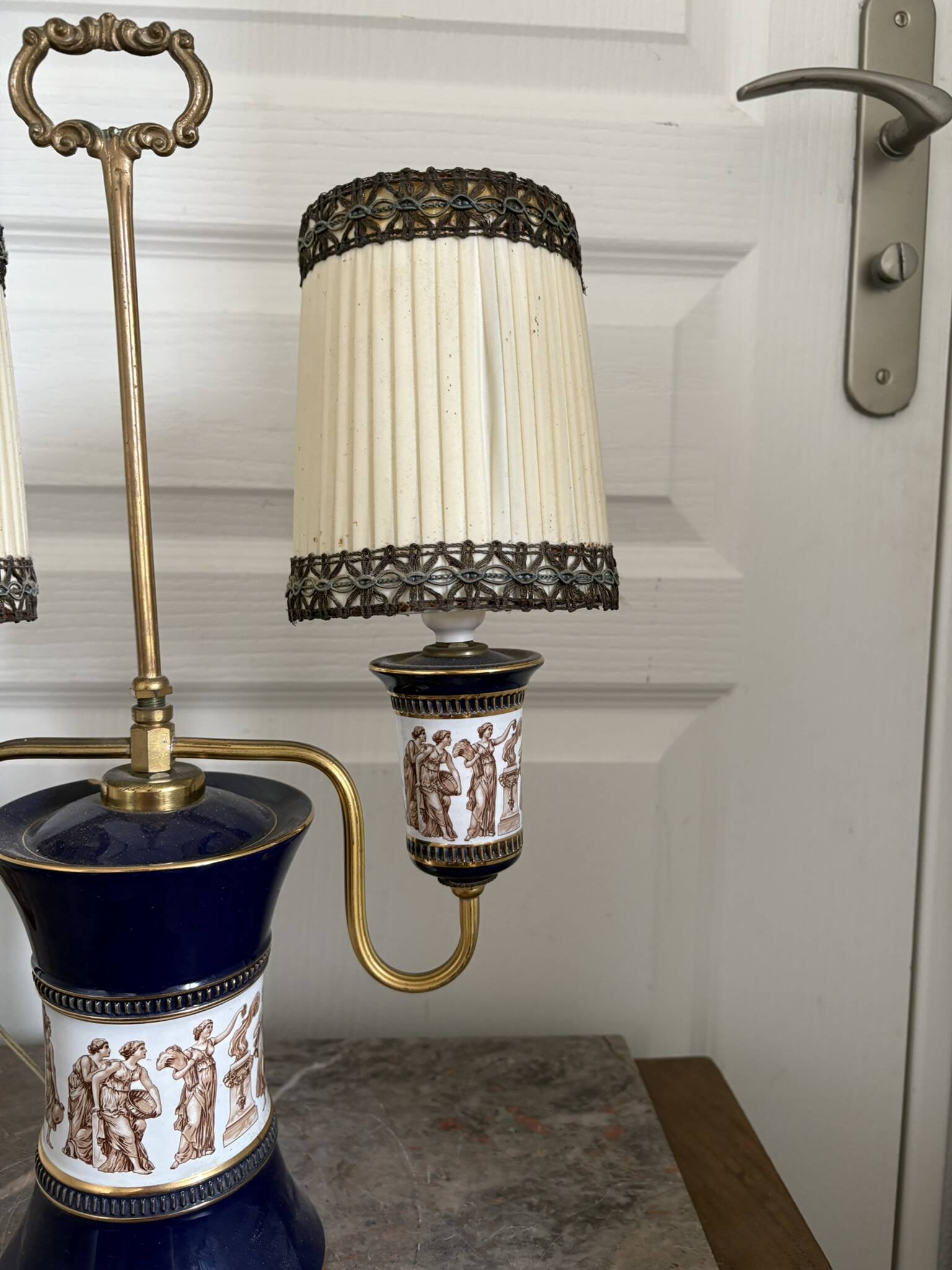 Antique Florentine Table Lamp Italian Blue Porcelain Ceramic