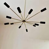 Lampadario Sputnik in ottone – 10 punti luce, Italia, anni ’60 – Originale
