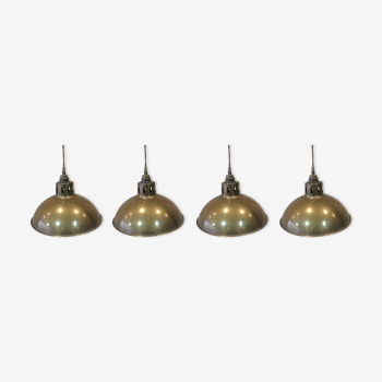 Set of 4 brass industrial style hanging lamps, 1950