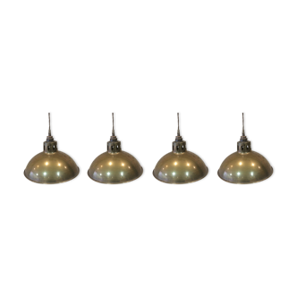 Set of 4 brass industrial style hanging lamps, 1950