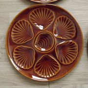 Set of 6 brown majolica oyster plates for 6 oysters and lemon 4951