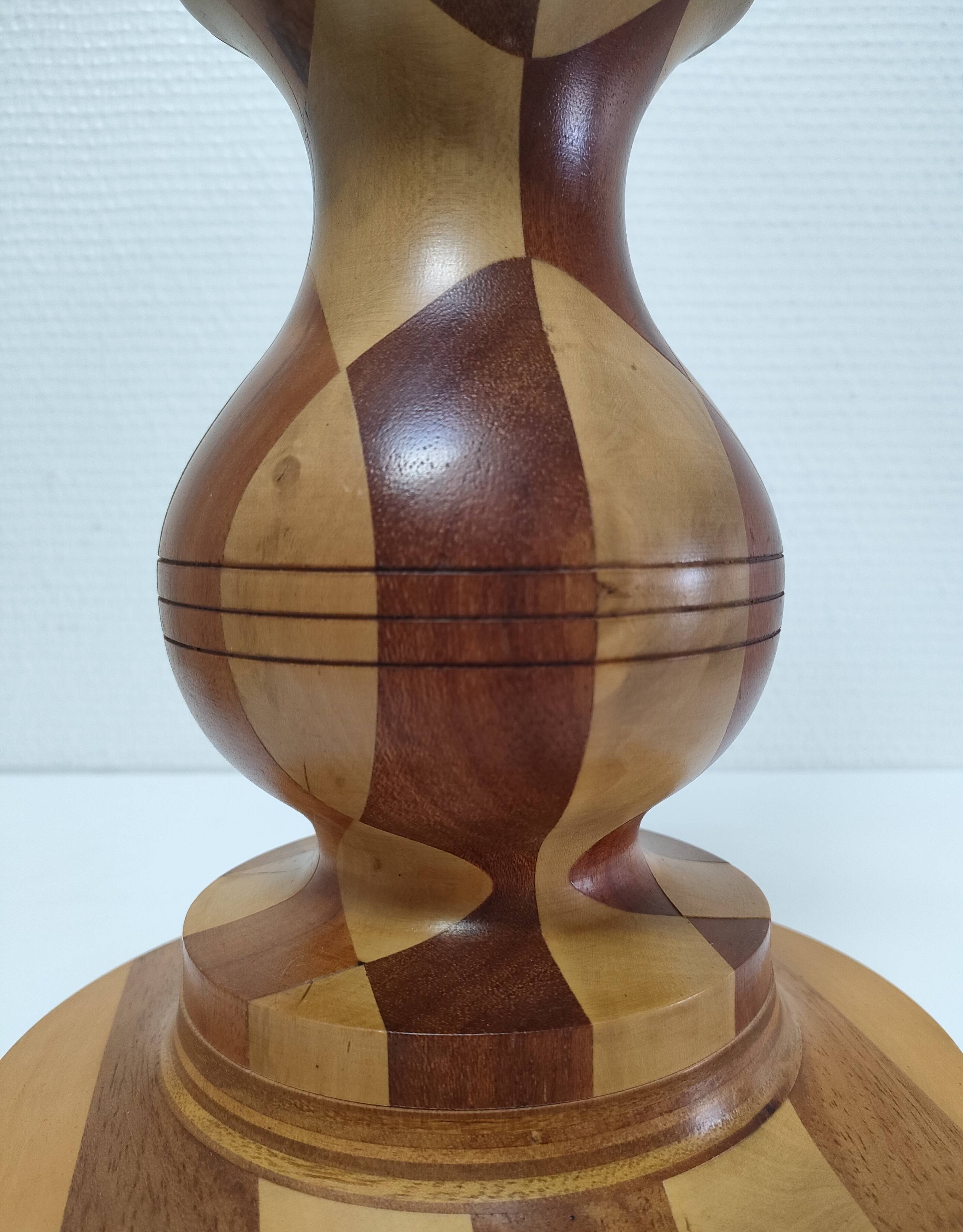 Turned wooden lamp and vintage wood inlay