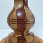 Turned wooden lamp and vintage wood inlay
