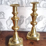Duo of brass candle holders