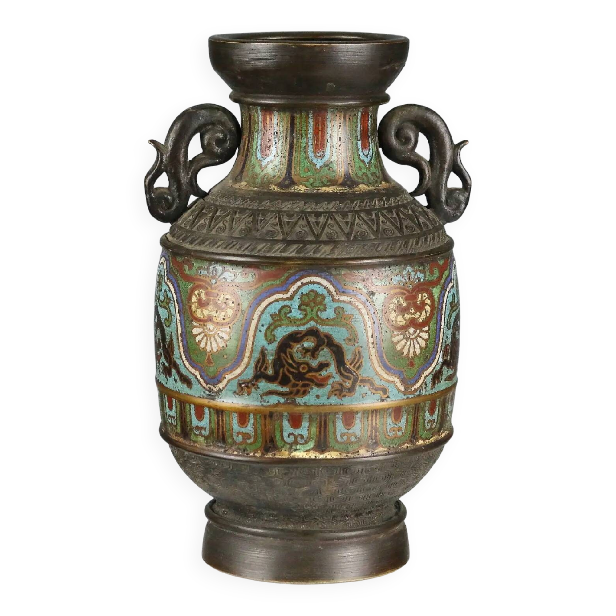 Antique cloisonné vase decorated in bronze, Japan, 19th century.