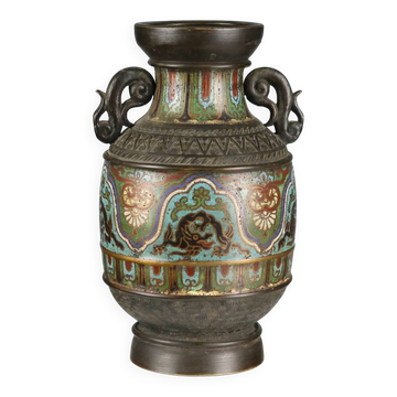 Antique cloisonné vase decorated in bronze, Japan, 19th century.
