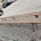 Pair of rustic oak and fir farmhouse benches 1900s - 3m85