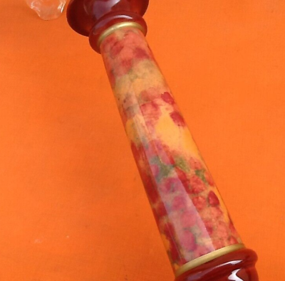 Lamp in marbled ceramic and polylobe glass lampshade