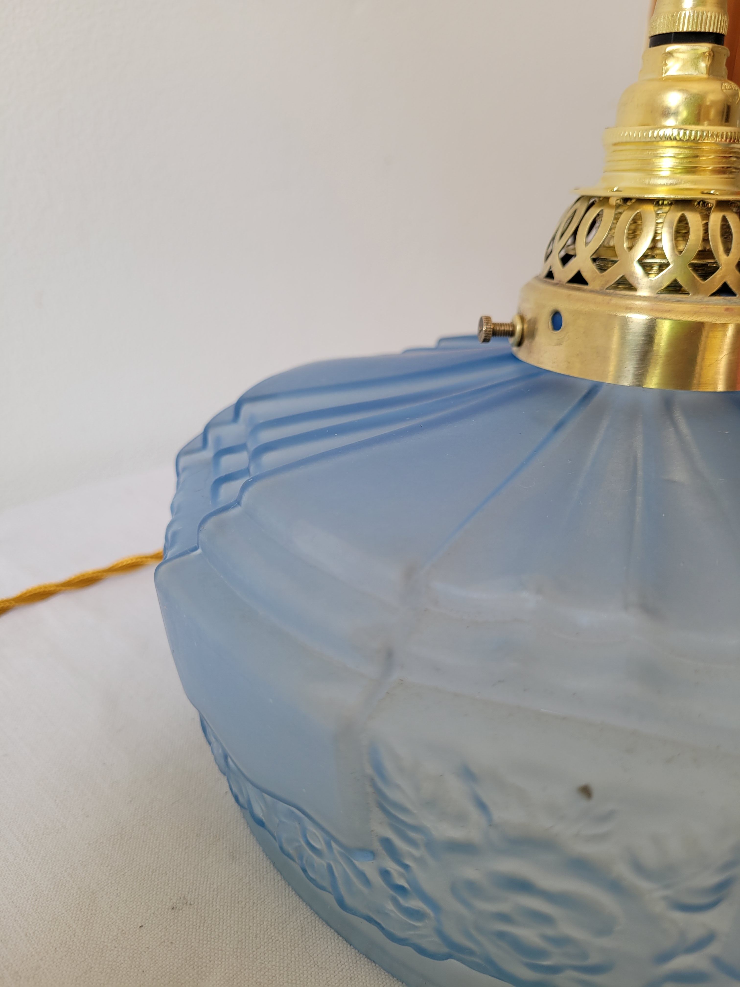 Art Deco pendant lamp in blue opaline