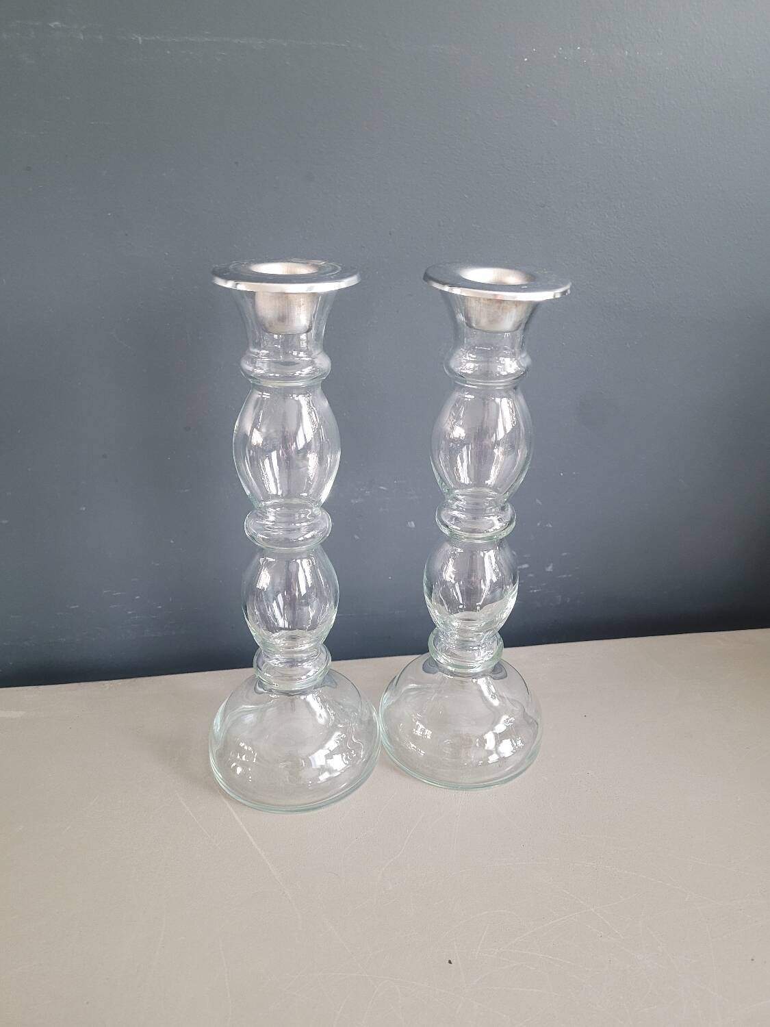 Pair of glass candlesticks