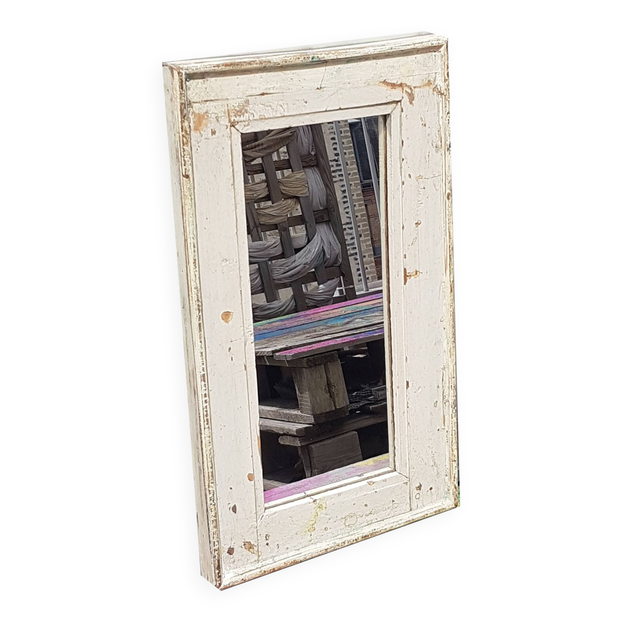 Indian Mirror Old Patinated Teak Wood to Fix