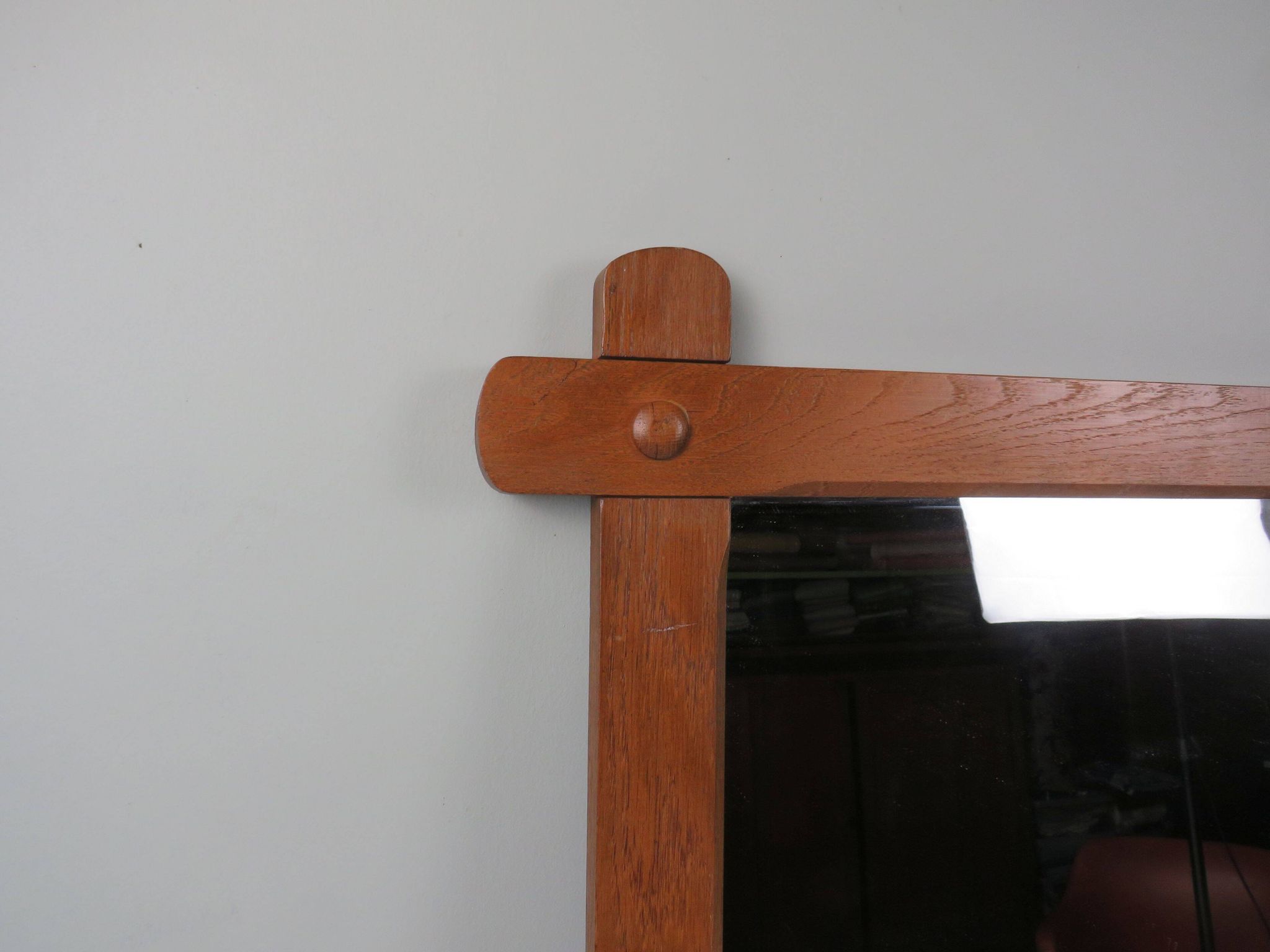 Large 1960s hand-carved oak brutalist mirror