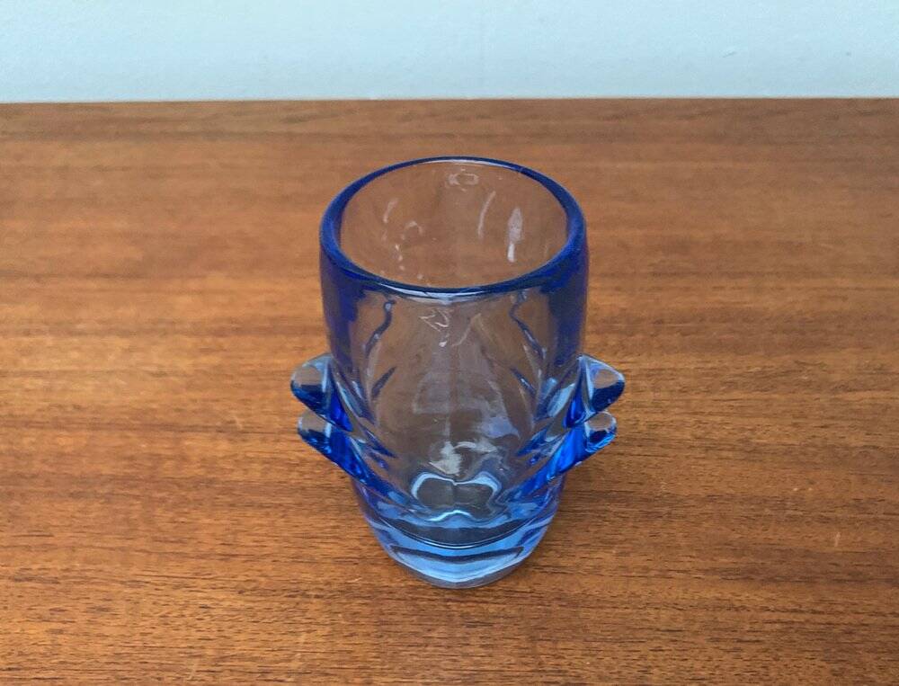 Blue glass vase model 20064 in Mid-Century style by Vladislav Urban for Hermanova Hut, 1960s.