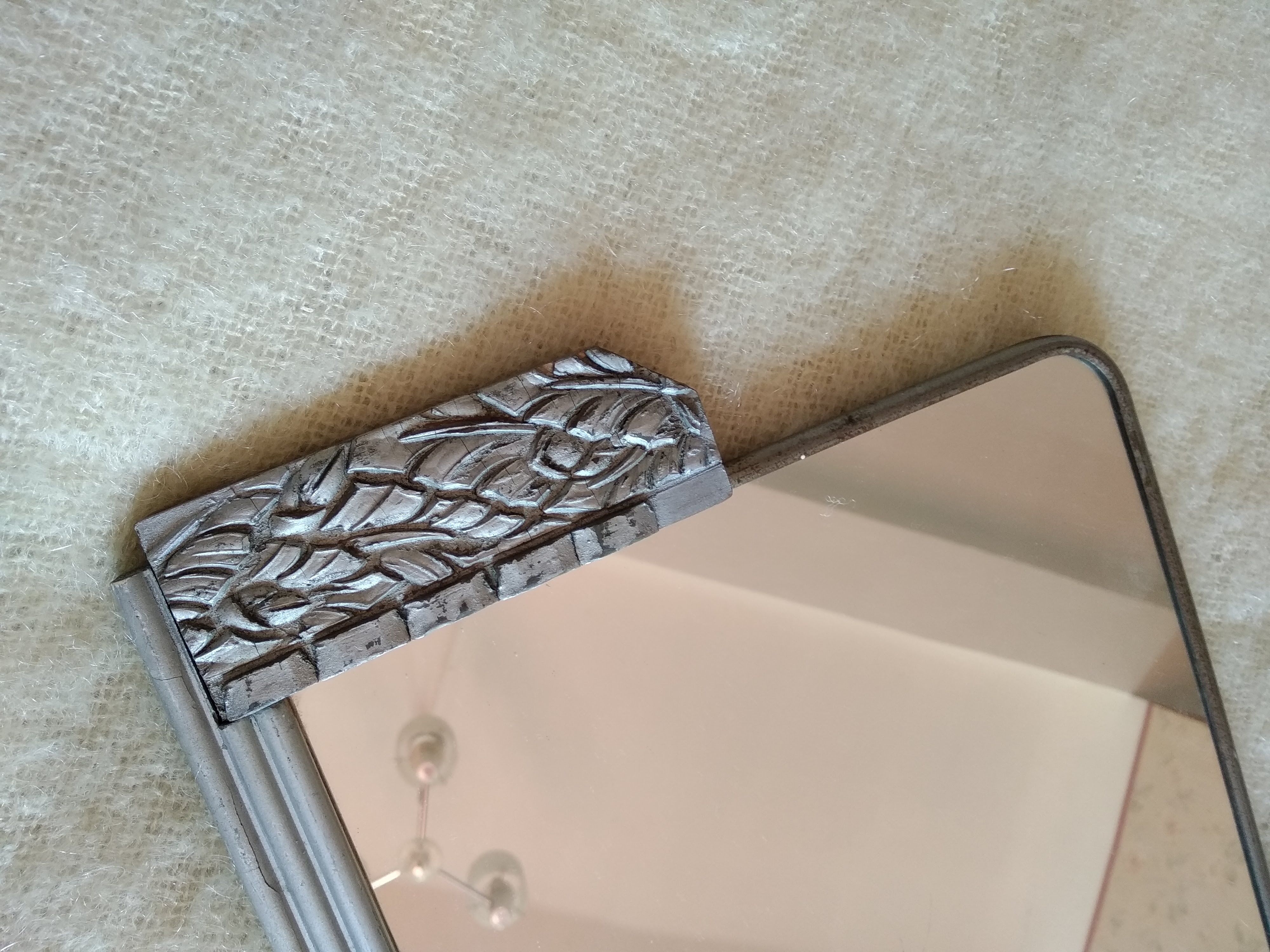 Miroir art déco bois et métal argenté 44x26cm