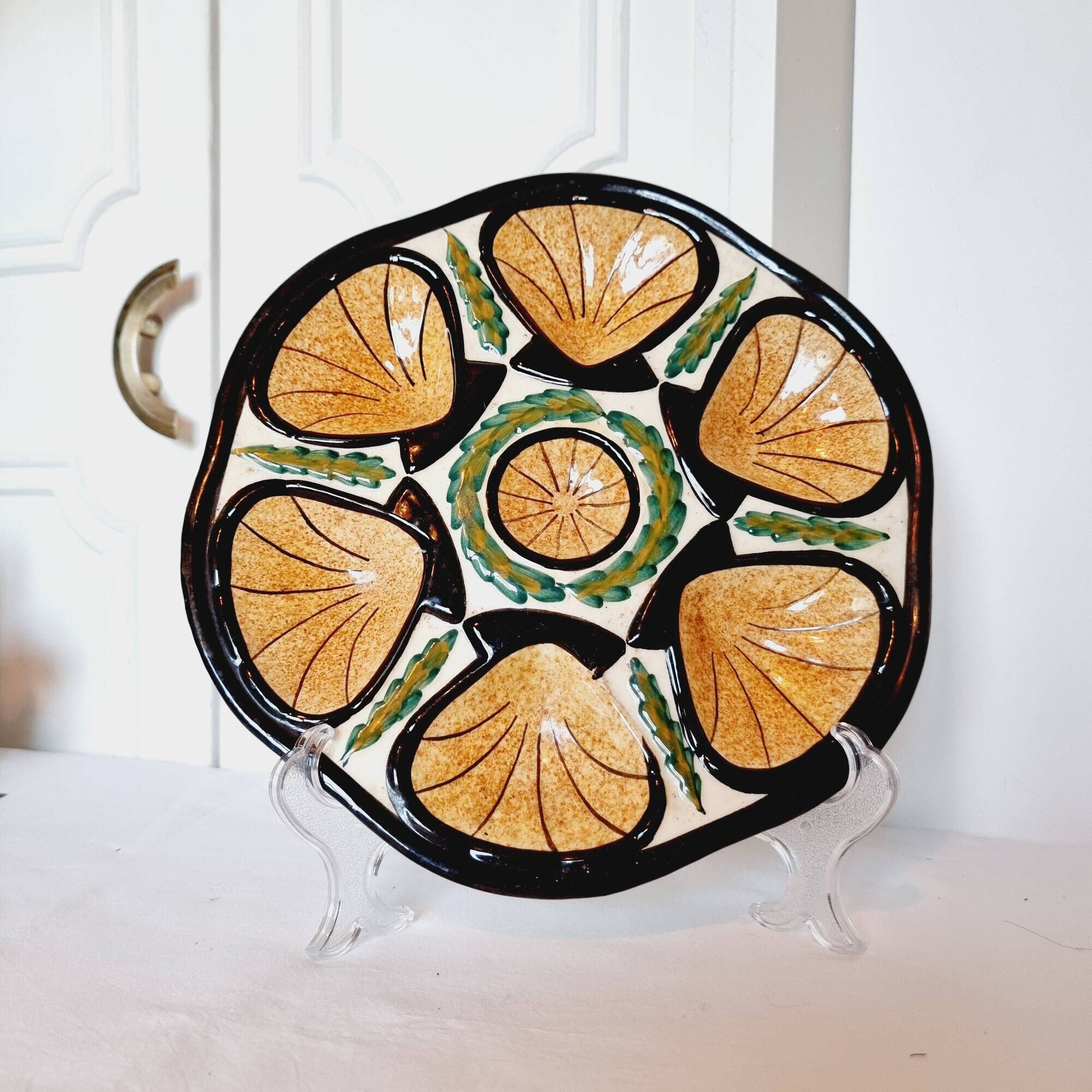 St Jean de Bretagne 1960s French ceramic oyster dish mid century style