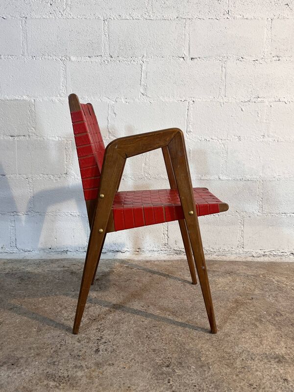 Fauteuil Pieds Compas dans le Style Pierre Cruège  France, 1950s