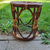 Curved bamboo and rattan stool, 1960