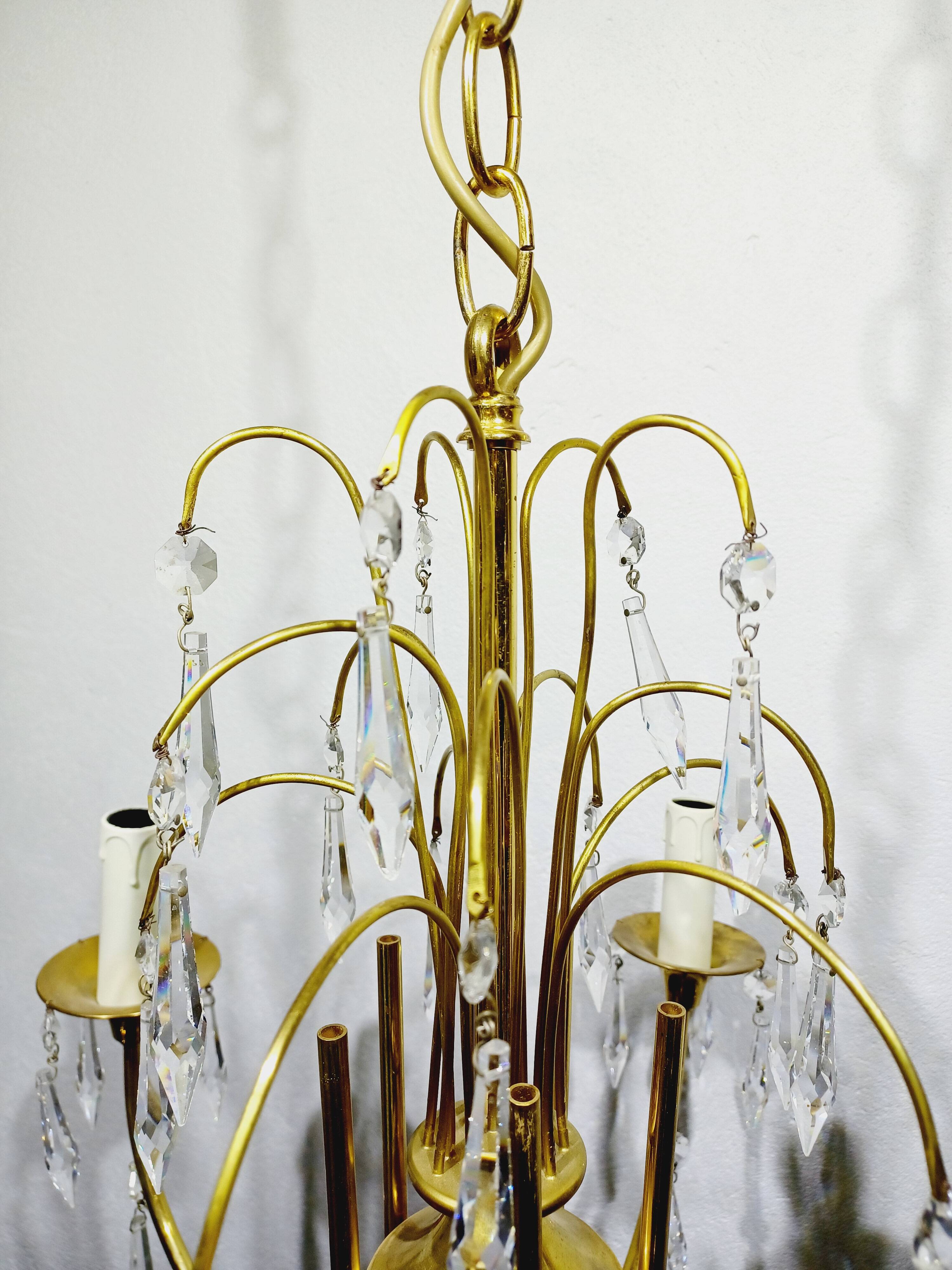 5-light brass and crystal chandelier