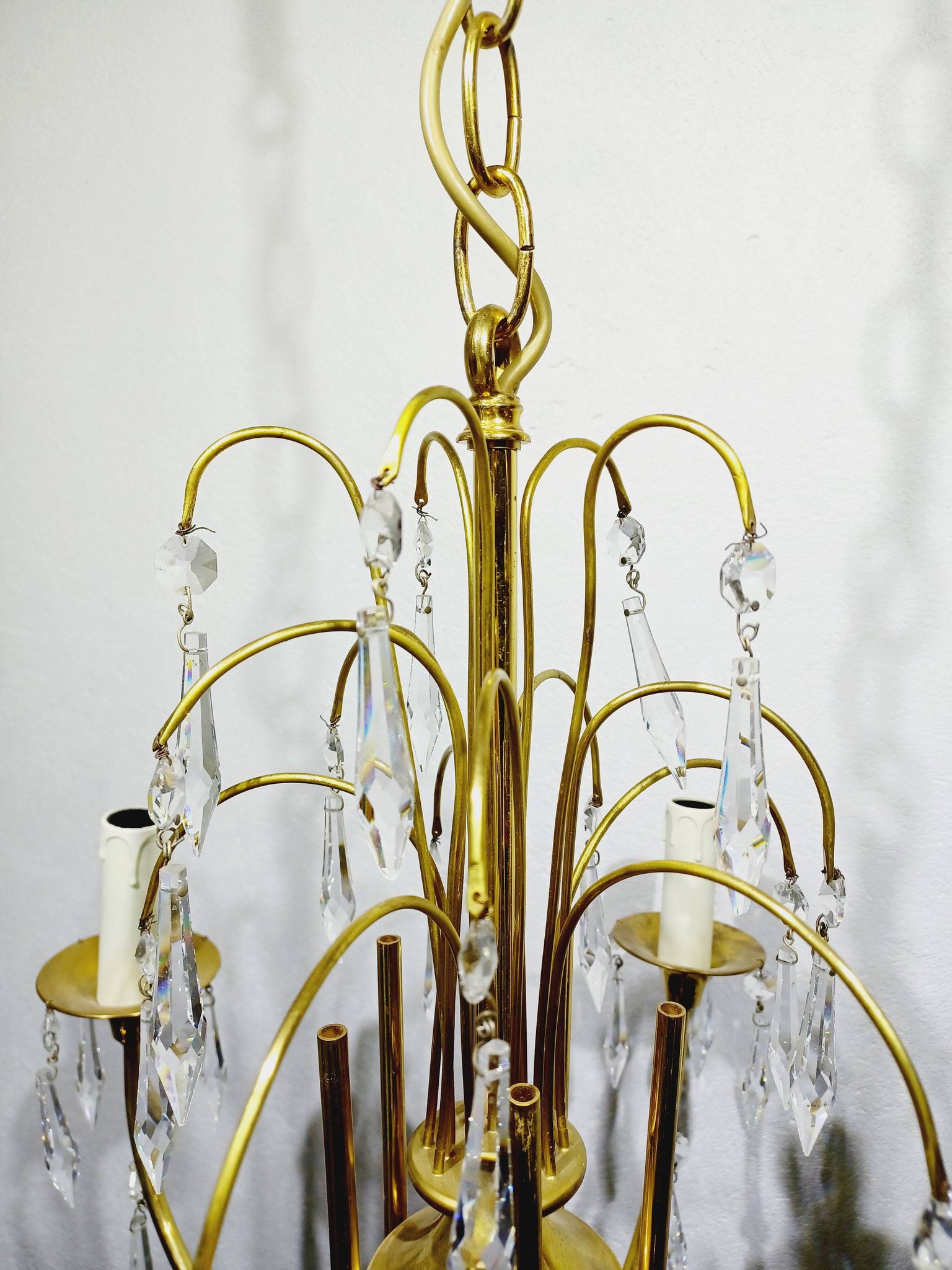 Lustre 5 lumières en laiton et cristal