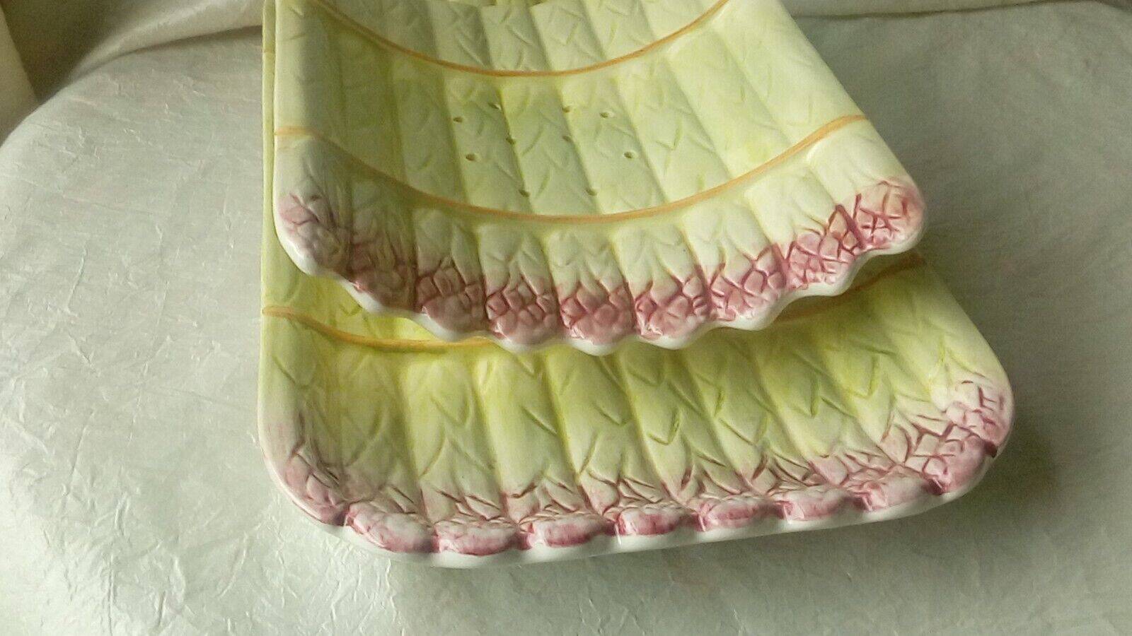 Asparagus dish in slip drainer 20th