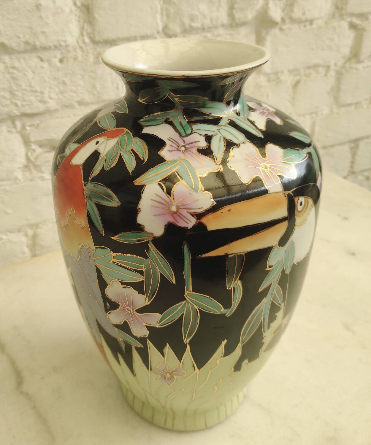 Large Toucan vase "Jungle" in glazed porcelain