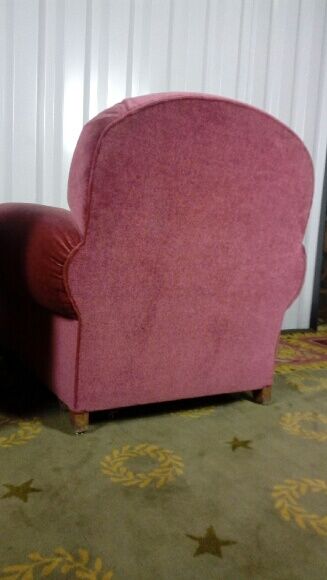 Pair of club chairs in raspberry velvet