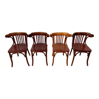Set of 4 vintage bistro chairs in curved beech, 60s