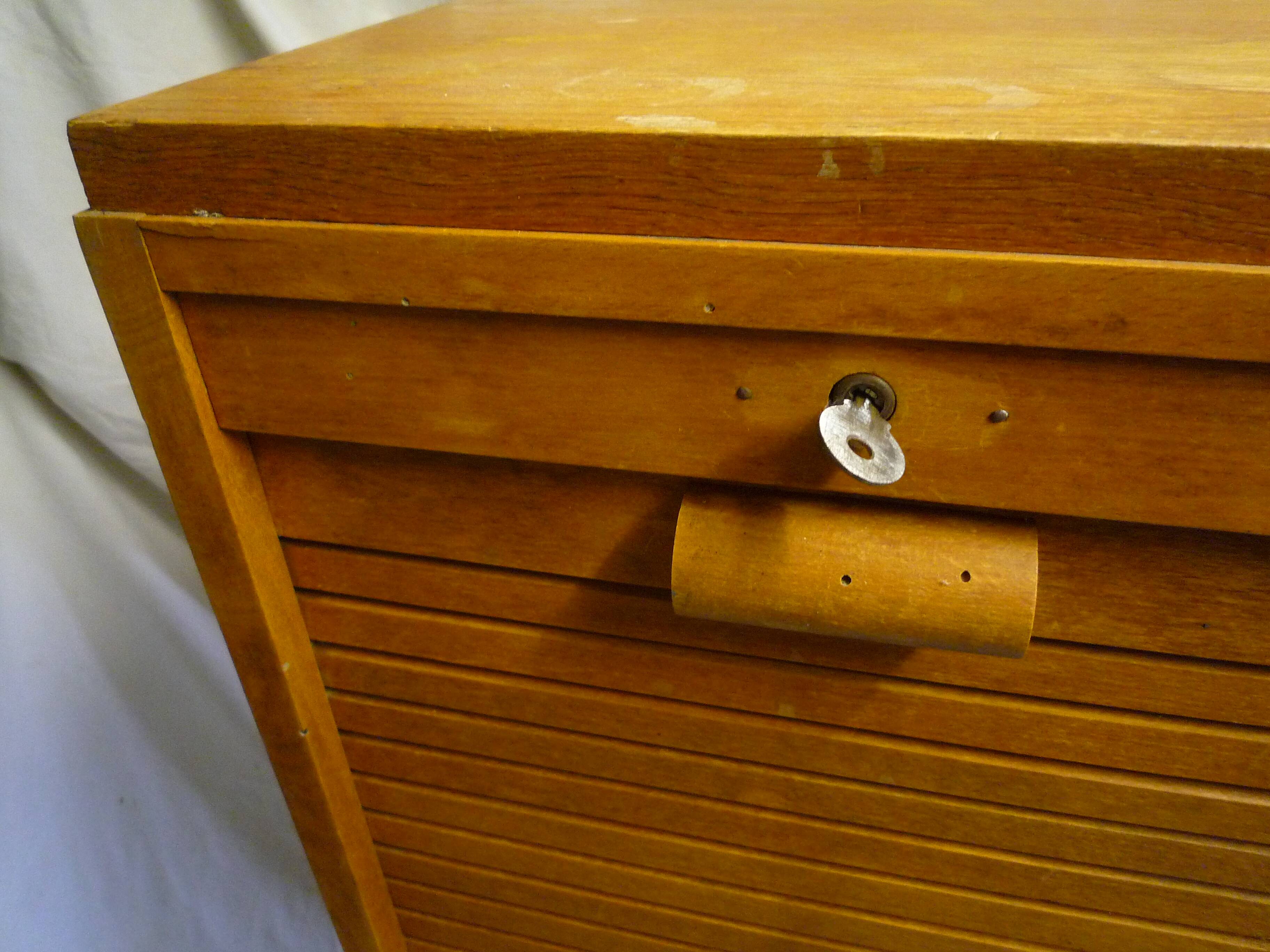 Vintage sliding curtain binder cabinet 60s