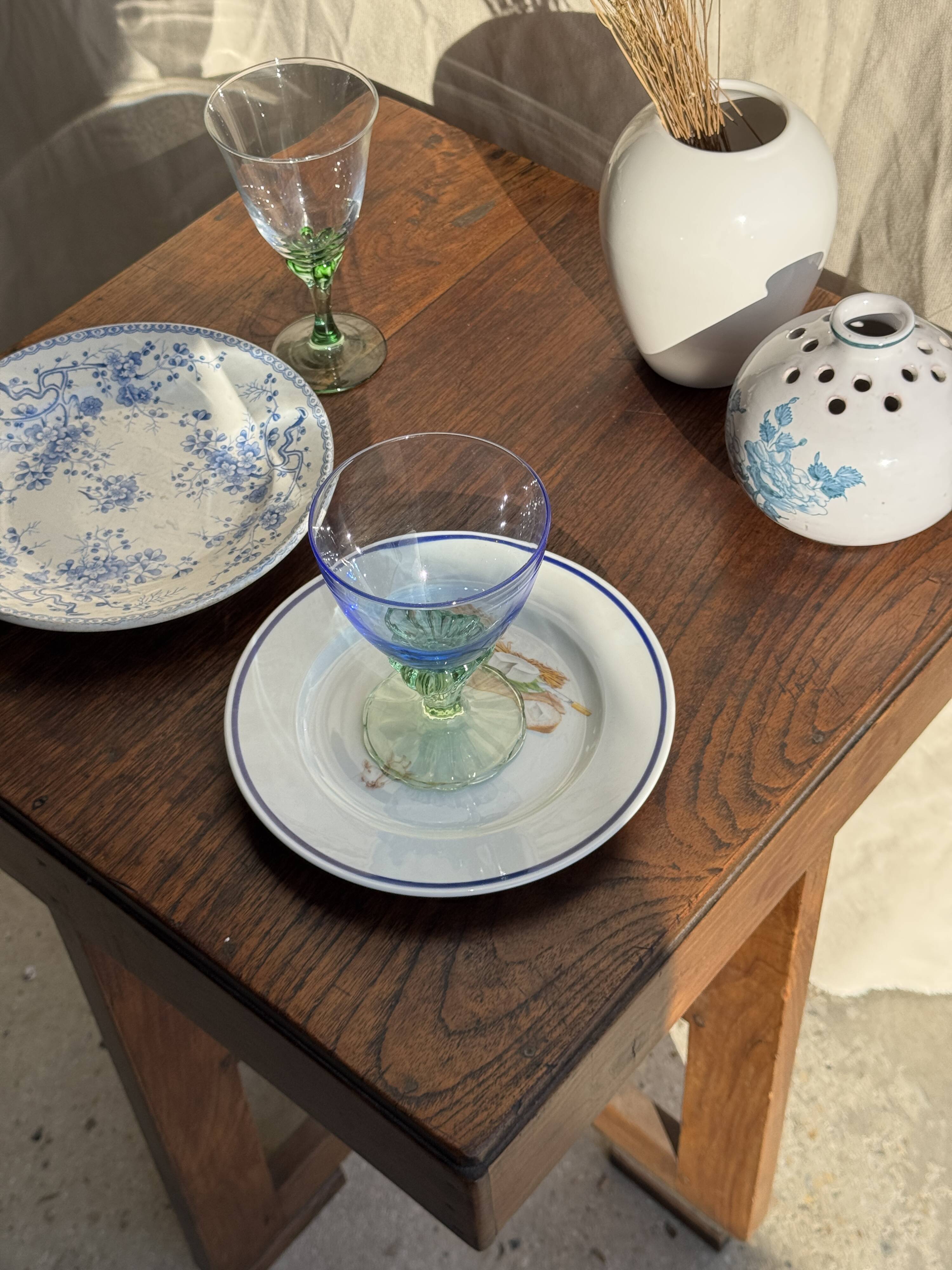 Set of 4 large blue and green glasses H14 D10