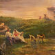 "Animated landscape at sunset", oil on canvas 19th century