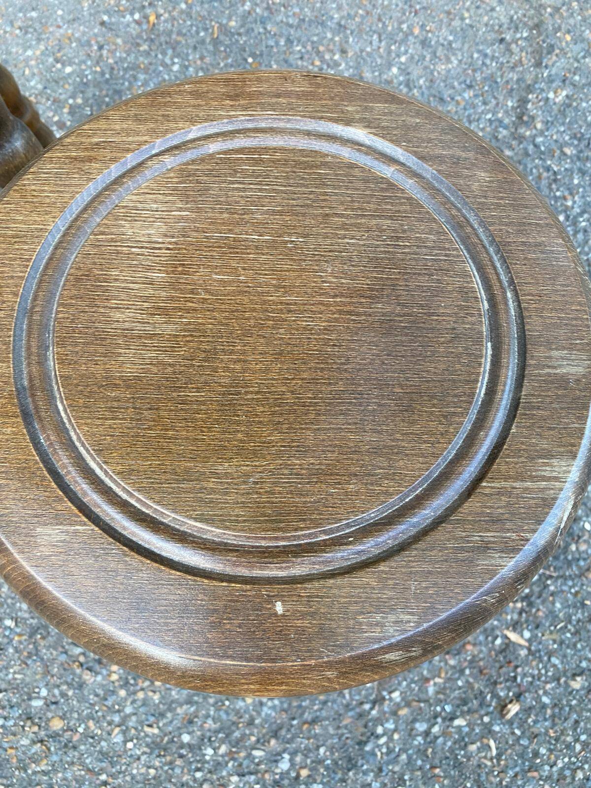 2 tripod stools in turned solid wood, Charles Dudouyt style, 1960.