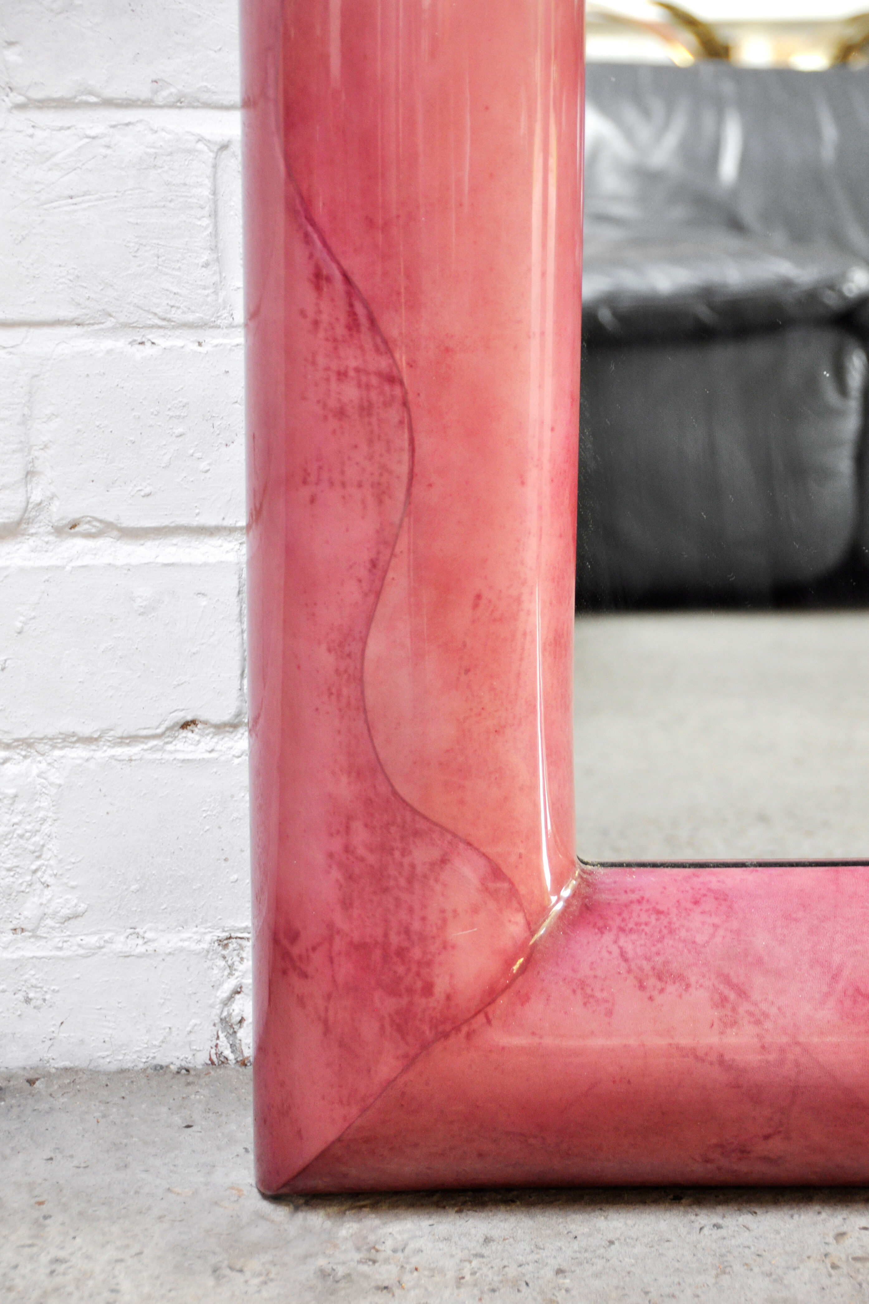 Pink Lacquered Goatskin Mirror by Karl Springer, 1970s