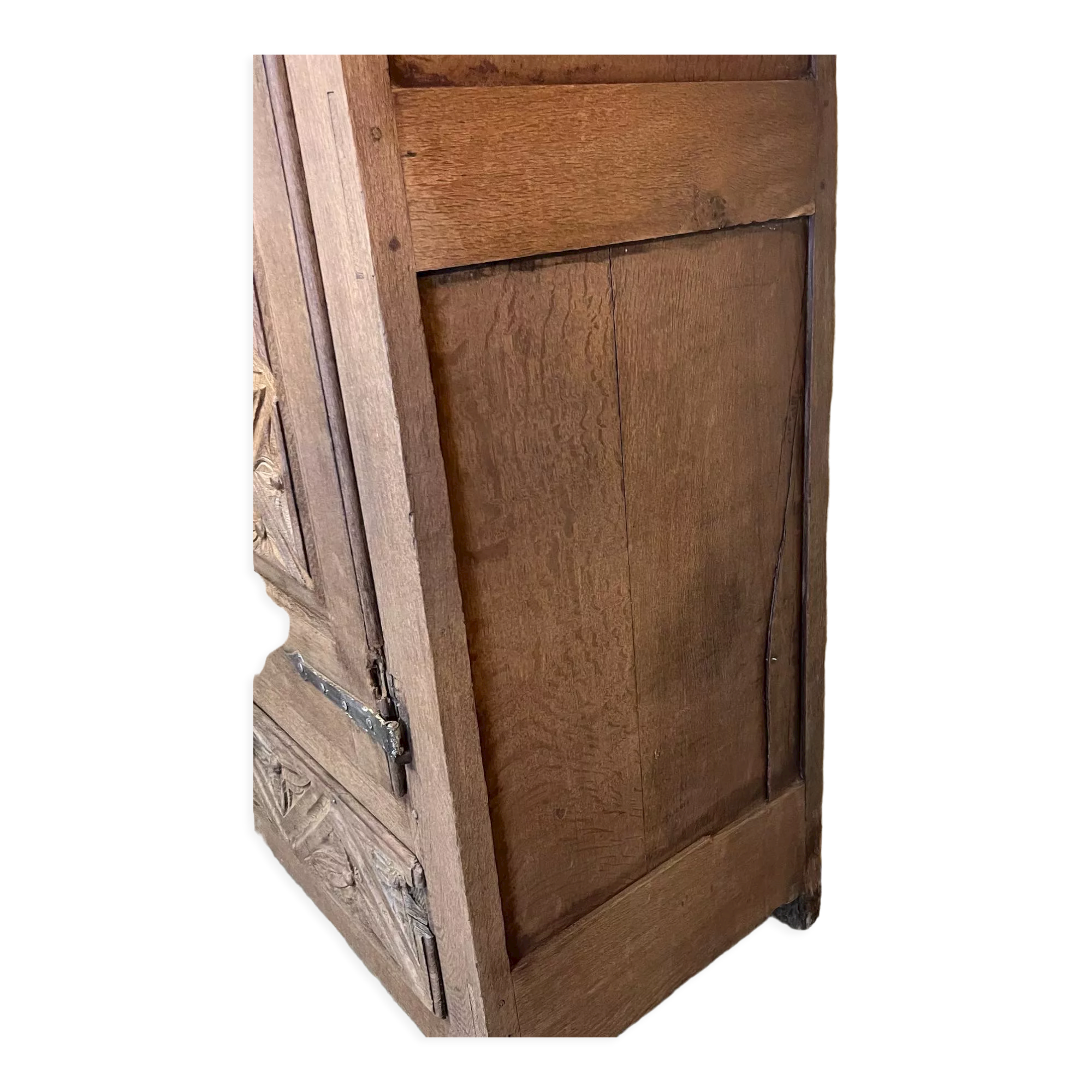Old brutalist regionalist oak cabinet XIX th century