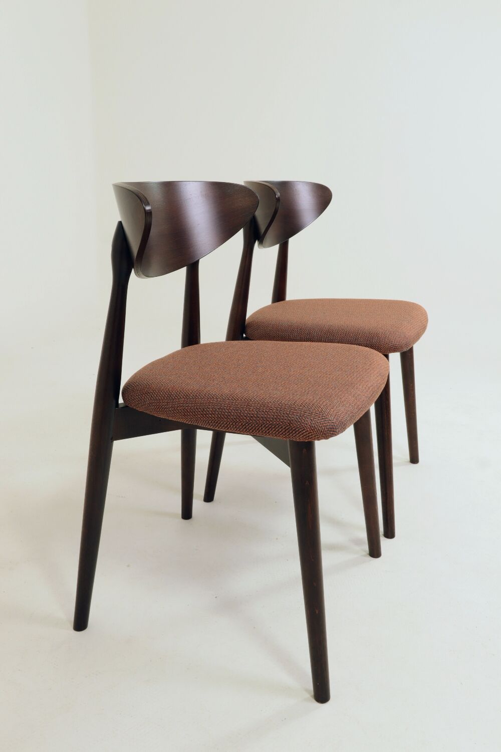 Set of 4 Modern Beech Wood Dining Chair, Herringbone terracota fabric