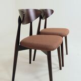 Set of 4 Modern Beech Wood Dining Chair, Herringbone terracota fabric