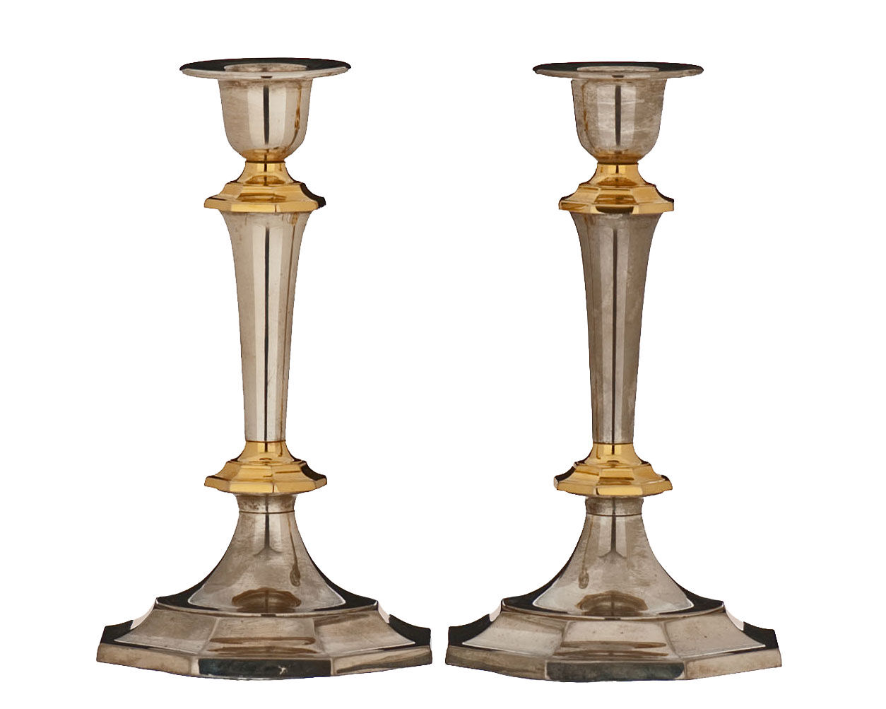 2 candlesticks and 1 silver metal candlestick circa 1980