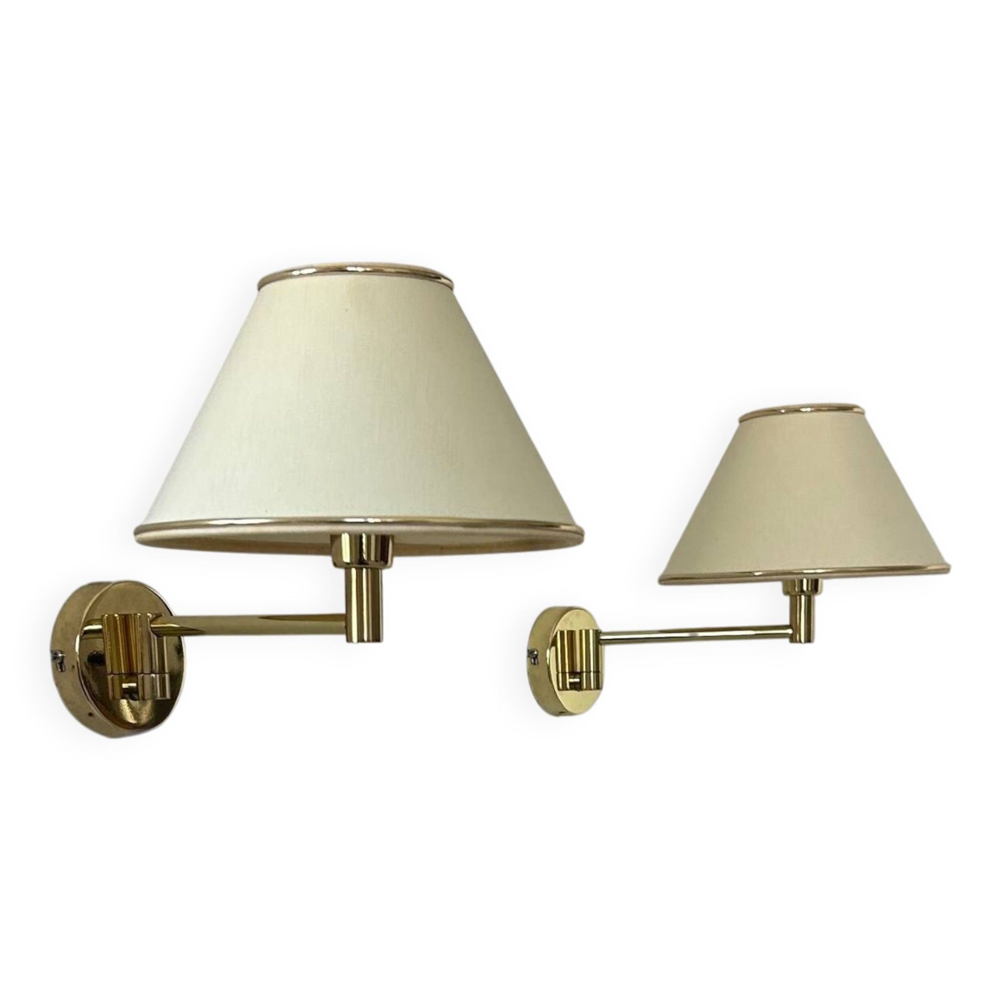 Vintage adjustable wall lamp, brass and beige fabric, France 1970