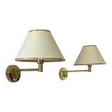 Vintage adjustable wall lamp, brass and beige fabric, France 1970