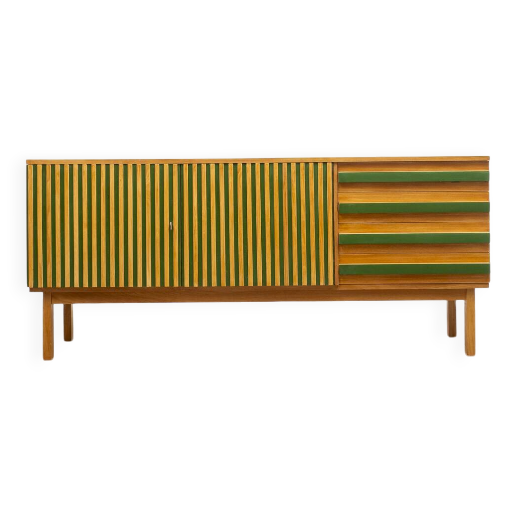 Enfilade des années 60 design scandinave,portes à rainures verte