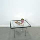 Glazen jaren 70 salontafel met chromen onderstel vintage