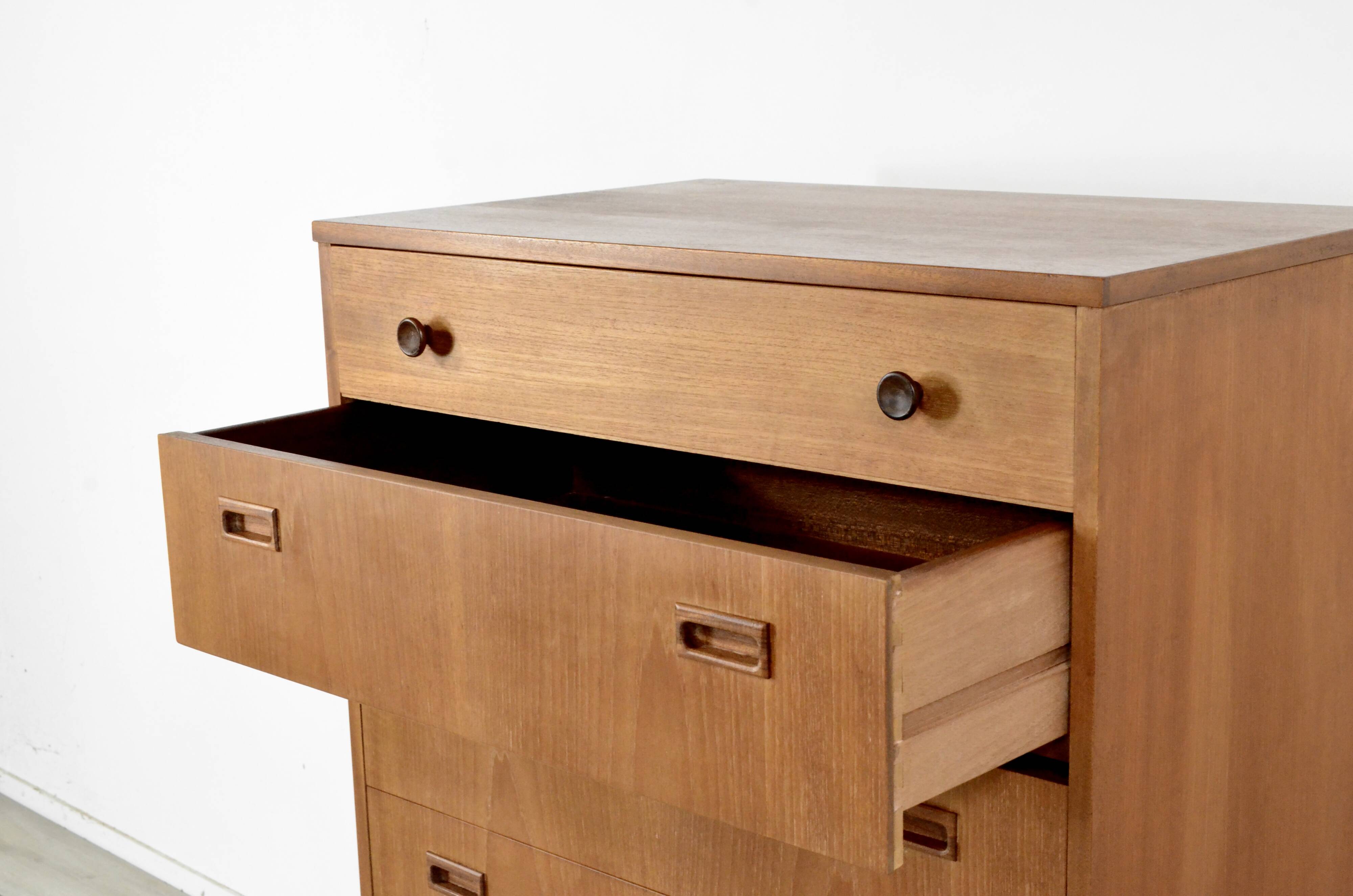 Midcentury Chest of Drawers / Tall Boy in Teak by Nathan. Vintage Modern / Retro / Danish Style / Sc